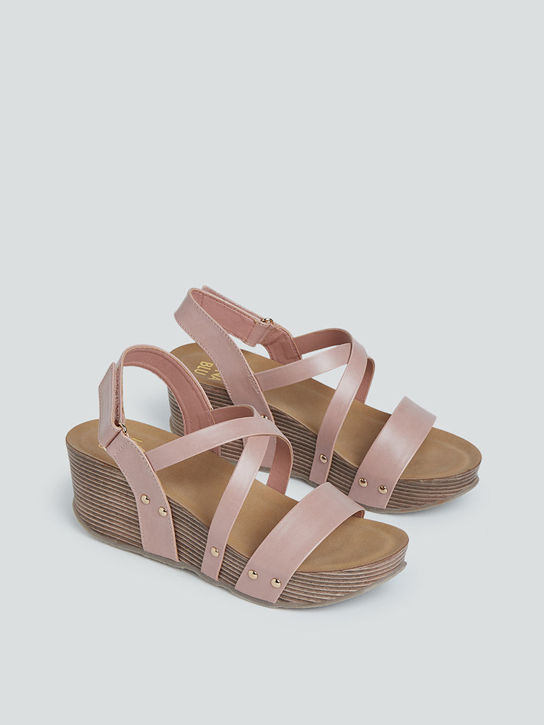 LUNA BLU Blush Pink Wedge-Heeled Sandals